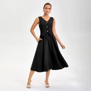 Women's Layered Waistcoat A-Line Dress - A New Day Black XS